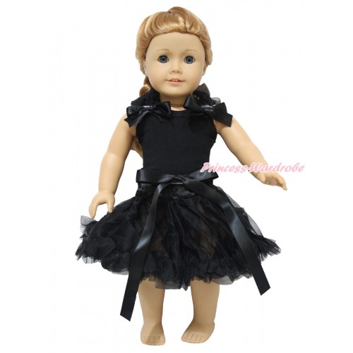 Black Tank Top Black Ruffles & Bow & Black Pettiskirt American Girl Doll Outfit DO068
