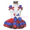 American's Birthday White Baby Pettitop Star Ruffle Minnie Dot Bow Rhinestone Miss USA & Red Minnie Blue Patriotic Star Satin Trimmed Baby Pettiskirt NN323