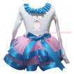 Easter White Pettitop Light Blue Lacing & Bunny Rabbit Print & Light Pink Blue Trimmed Pettiskirt MG2732