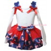 American's Birthday White Tank Top Royal Blue Ruffles Red Bows & Red Patriotic American Trimmed Pettiskirt MG2960