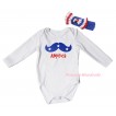 American's Birthday White Baby Jumpsuit & & Blue Moustache With Red America Painting & Blue Headband Bow TH949