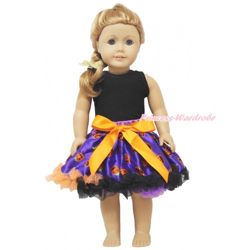 Halloween Black Tank Top & Purple Pumpkin Pettiskirt American Girl Doll Outfit DO021