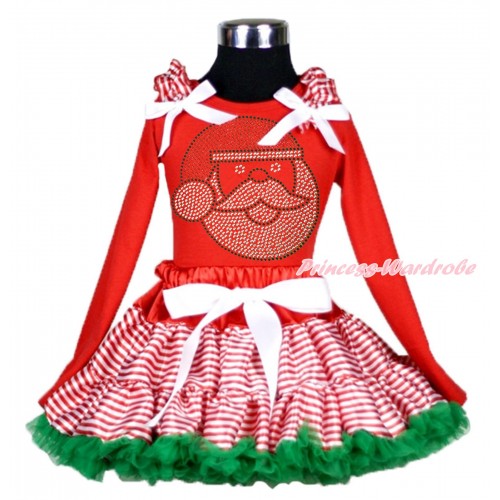  Xmas Red Long Sleeve Top Red White Striped Ruffles White Bow & Sparkle Rhinestone Santa Claus & Red White Striped mix Kelly Green Pettiskirt MB44