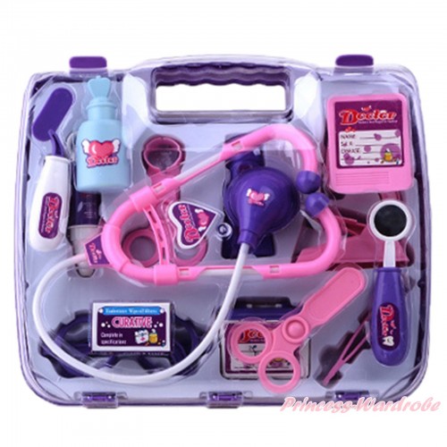 Purple Doctor Nurse Stethoscope Glasses Scissors Tools Toy Kits Box TY004