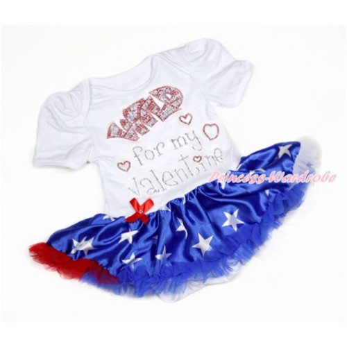 Valentine's Day White Baby Bodysuit Jumpsuit Patriotic America Star Pettiskirt with Sparkle Crystal Bling Rhinestone Wild for my Valentine Print JS2909 