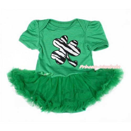 St Patrick's Day Kelly Green Baby Bodysuit Jumpsuit Kelly Green Pettiskirt with Zebra Clover Print JS3025 