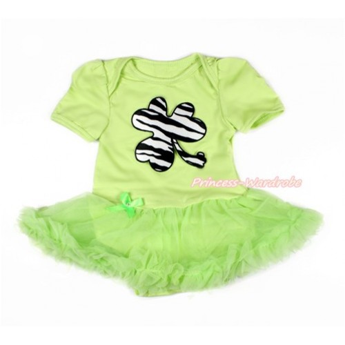 St Patrick's Day Light Green Baby Bodysuit Jumpsuit Light Green Pettiskirt with Zebra Clover Print JS3026 