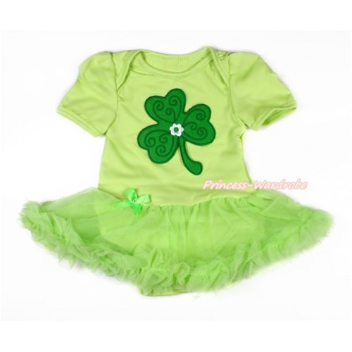 St Patrick's Day Light Green Baby Bodysuit Jumpsuit Light Green Pettiskirt with Clover Print JS3027 