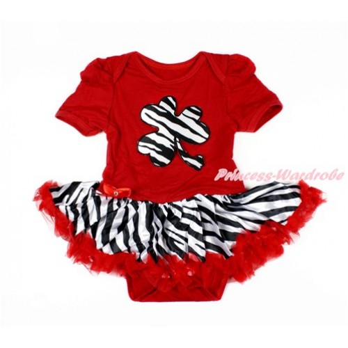 St Patrick's Day Red Baby Bodysuit Jumpsuit Red Zebra Pettiskirt with Zebra Clover Print JS3034 