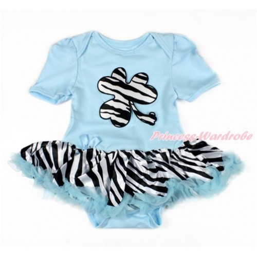 St Patrick's Day Light Blue Baby Bodysuit Jumpsuit Zebra Light Blue Pettiskirt with Zebra Clover Print JS3037 