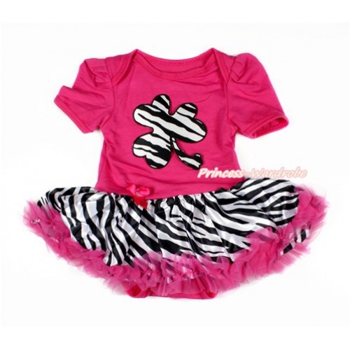 St Patrick's Day Hot Pink Baby Bodysuit Jumpsuit Zebra Hot Pink Pettiskirt with Zebra Clover Print JS3057 