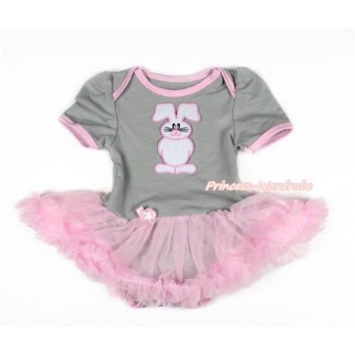 Easter Grey Baby Jumpsuit Light Pink Pettiskirt with Bunny Rabbit Print JS3067 