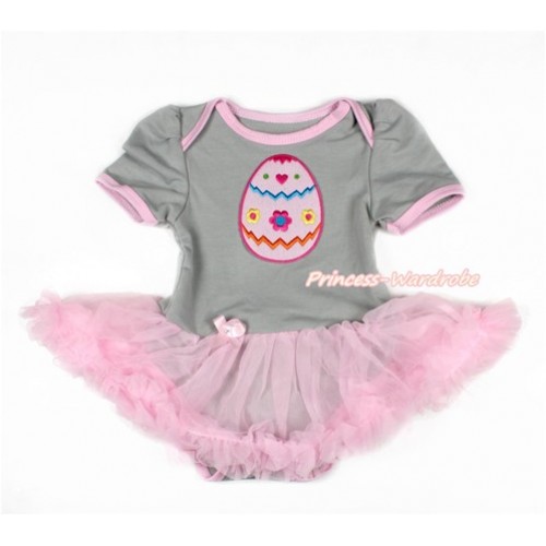 Easter Grey Baby Jumpsuit Light Pink Pettiskirt with Easter Egg Print JS3068 