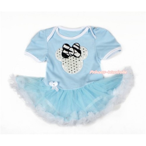 Light Blue Baby Jumpsuit Light Blue White Pettiskirt with Sparkle White Minnie Print JS3075 