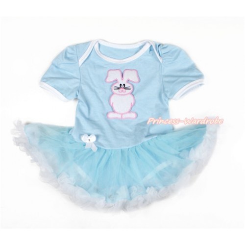 Easter Light Blue Baby Jumpsuit Light Blue White Pettiskirt with Bunny Rabbit Print JS3079 