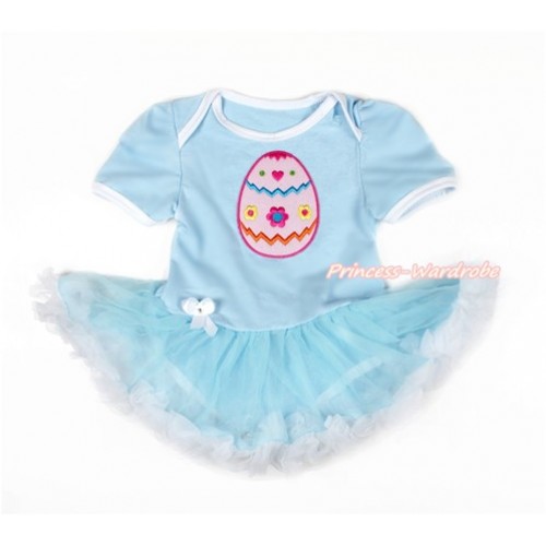 Easter Light Blue Baby Jumpsuit Light Blue White Pettiskirt with Easter Egg Print JS3080 