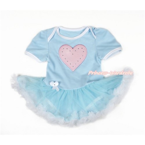 Valentine' Day Light Blue Baby Jumpsuit Light Blue White Pettiskirt with Light Pink Heart Print JS3082 