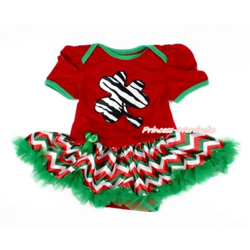 St Patrick's Day Red Baby Jumpsuit Red White Green Wave Pettiskirt with Zebra Clover Print JS3087 