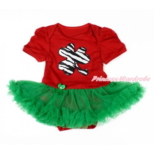 St Patrick's Day Red Baby Jumpsuit Kelly Green Pettiskirt with Zebra Clover Print JS3096 