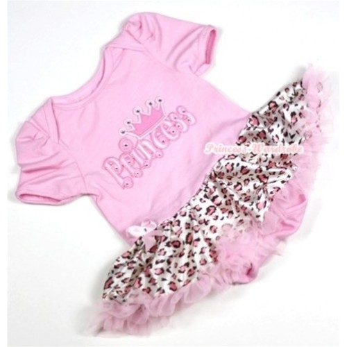 Light Pink Baby Jumpsuit Light Pink Leopard Pettiskirt with Princess Print JS214 