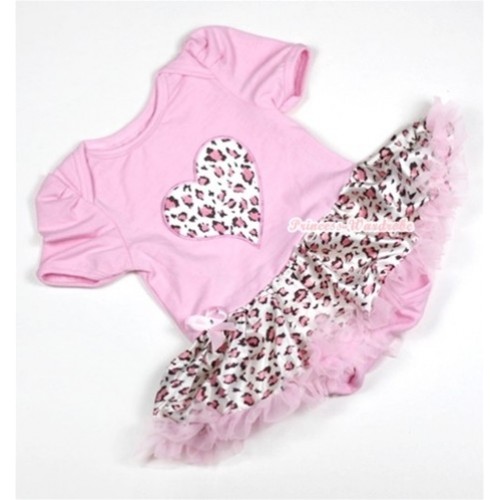 Light Pink Baby Jumpsuit Light Pink Leopard Pettiskirt with Light Pink Leopard Heart Print JS216 