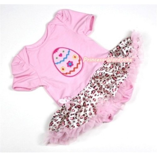 Light Pink Baby Jumpsuit Light Pink Leopard Pettiskirt with Easter Egg Print JS220 