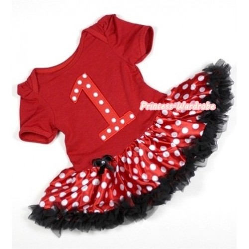 Red Baby Jumpsuit Minnie Dots Pettiskirt with 1st Red White Polka Dots Birthday Number Print JS223 