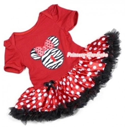 Red Baby Jumpsuit Minnie Dots Pettiskirt with 1st Birthday Number Zebra Minnie Print JS225 