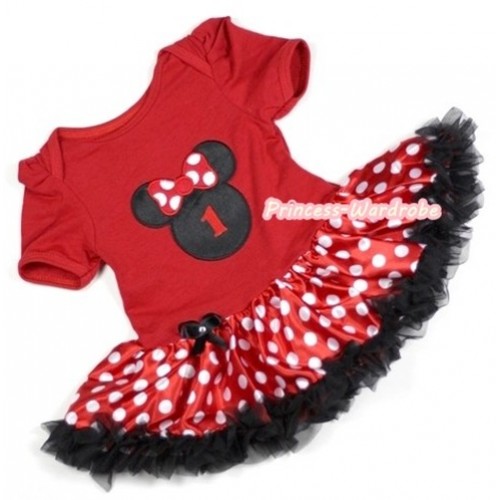 Red Baby Jumpsuit Minnie Dots Pettiskirt with 1st Birthday Number Minnie Print JS228 