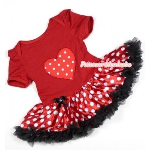 Red Baby Jumpsuit Minnie Dots Pettiskirt with Red White Polka Dots Heart Print JS229 