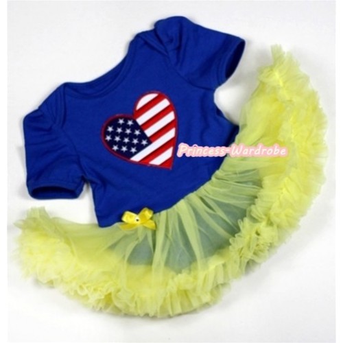 Royal Blue Baby Jumpsuit Yellow Pettiskirt with America Flag Heart Print JS234 