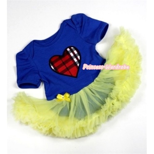 Royal Blue Baby Jumpsuit Yellow Pettiskirt with Red Black Checked Heart Print JS237 