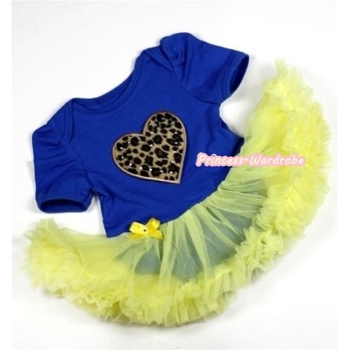 Royal Blue Baby Jumpsuit Yellow Pettiskirt with Leopard Heart Print JS238 