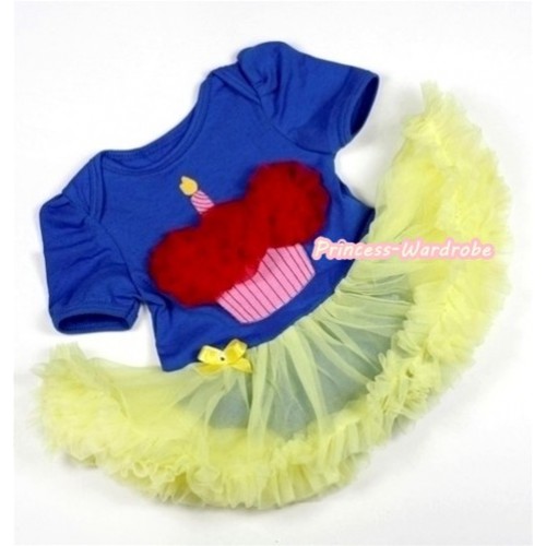 Royal Blue Baby Jumpsuit Yellow Pettiskirt with Red Rosettes Birthday Cake Print JS240 