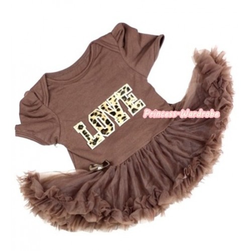 Brown Baby Jumpsuit Brown Pettiskirt with Leopard Love Print JS241 