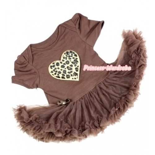 Brown Baby Jumpsuit Brown Pettiskirt with Leopard Heart Print JS242 