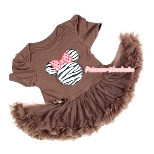 Brown Baby Jumpsuit Brown Pettiskirt with Zebra Minnie Print JS245 