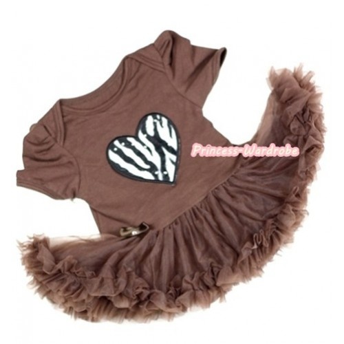 Brown Baby Jumpsuit Brown Pettiskirt with Zebra Heart Print JS246 