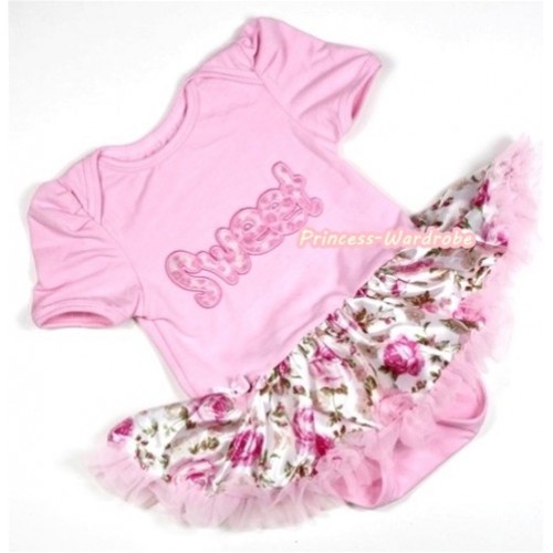 Light Pink Baby Jumpsuit Light Pink Rose Fusion Pettiskirt with Sweet Print JS247 