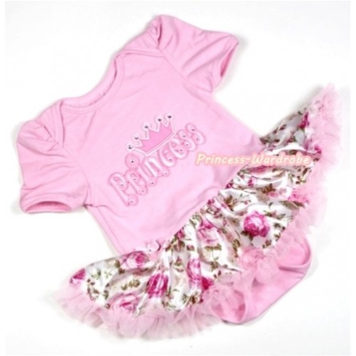 Light Pink Baby Jumpsuit Light Pink Rose Fusion Pettiskirt with Princess Print JS249 