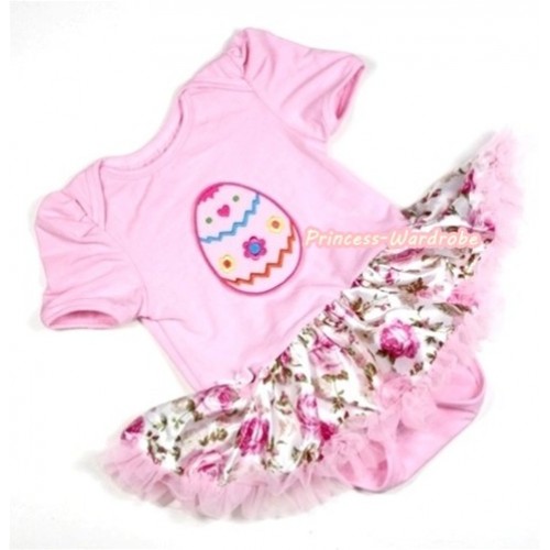 Light Pink Baby Jumpsuit Light Pink Rose Fusion Pettiskirt with Easter Egg Print JS253 