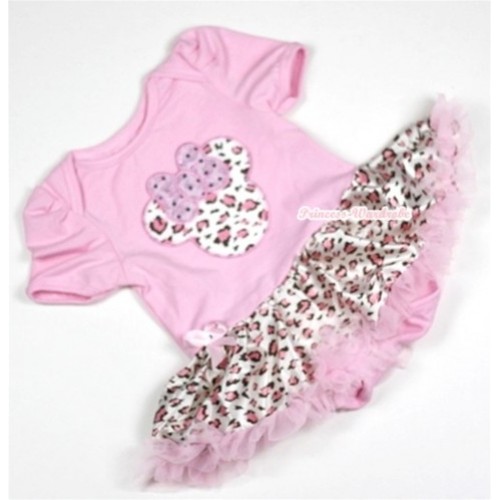 Light Pink Baby Jumpsuit Light Pink Leopard Pettiskirt with Light Pink Leopard Minnie Print JS217 