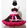 Brown Hot Pink Pettiskirt With Brown Rosettes Birthday Cake White Tank Top and Brown Ruffles Hot Pink Bows ML31 