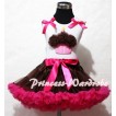 Brown Hot Pink Pettiskirt With Brown Rosettes Birthday Cake White Tank Top and Brown Ruffles Hot Pink Bows ML31 