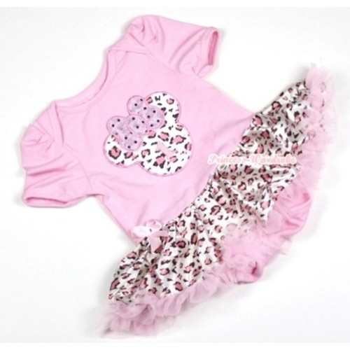 Light Pink Baby Jumpsuit Light Pink Leopard Pettiskirt with 1st Birthday Number Light Pink Leopard Minnie Print JS314 