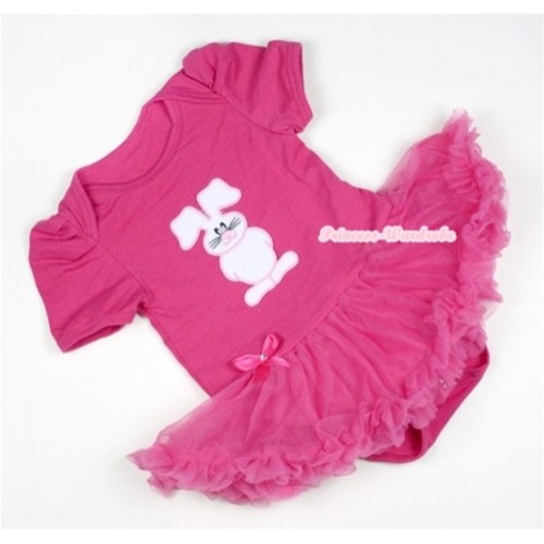 Hot Pink Baby Jumpsuit Hot Pink Pettiskirt with Bunny Rabbit Print JS321 