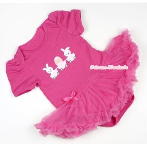 Hot Pink Baby Jumpsuit Hot Pink Pettiskirt with Bunny Rabbit Egg Print JS322 