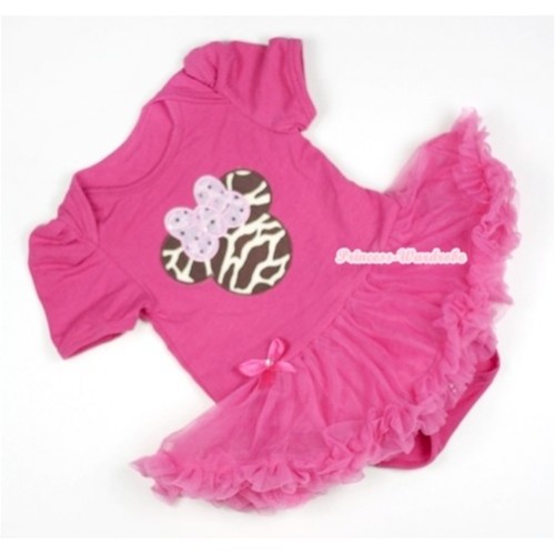 Hot Pink Baby Jumpsuit Hot Pink Pettiskirt with Brown Giraffe Minnie Print JS323 