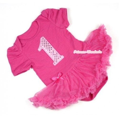 Hot Pink Baby Jumpsuit Hot Pink Pettiskirt with 1st Sparkle Light Pink Birthday Number Print JS330 