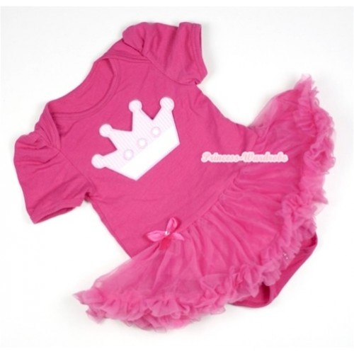 Hot Pink Baby Jumpsuit Hot Pink Pettiskirt with Crown Print JS332 